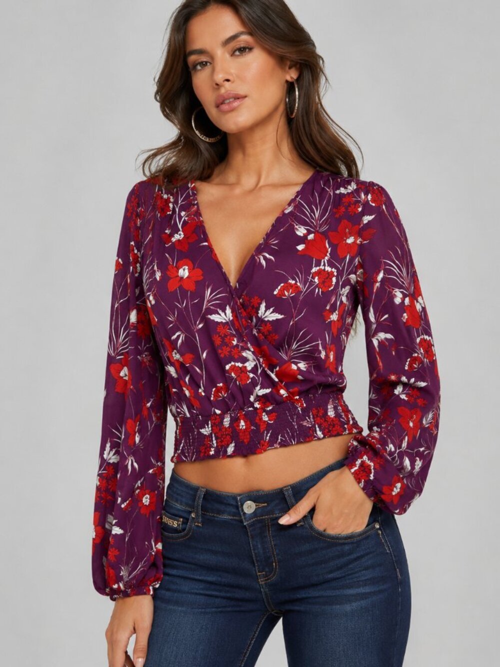 GUESS Floral Cropped Blouse